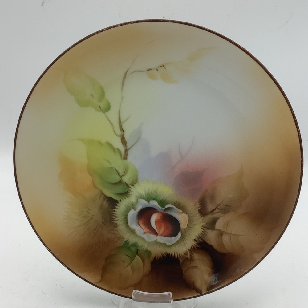 Vintage Noritake Japan Hand-Painted Hazelnut Plate with Green Accents